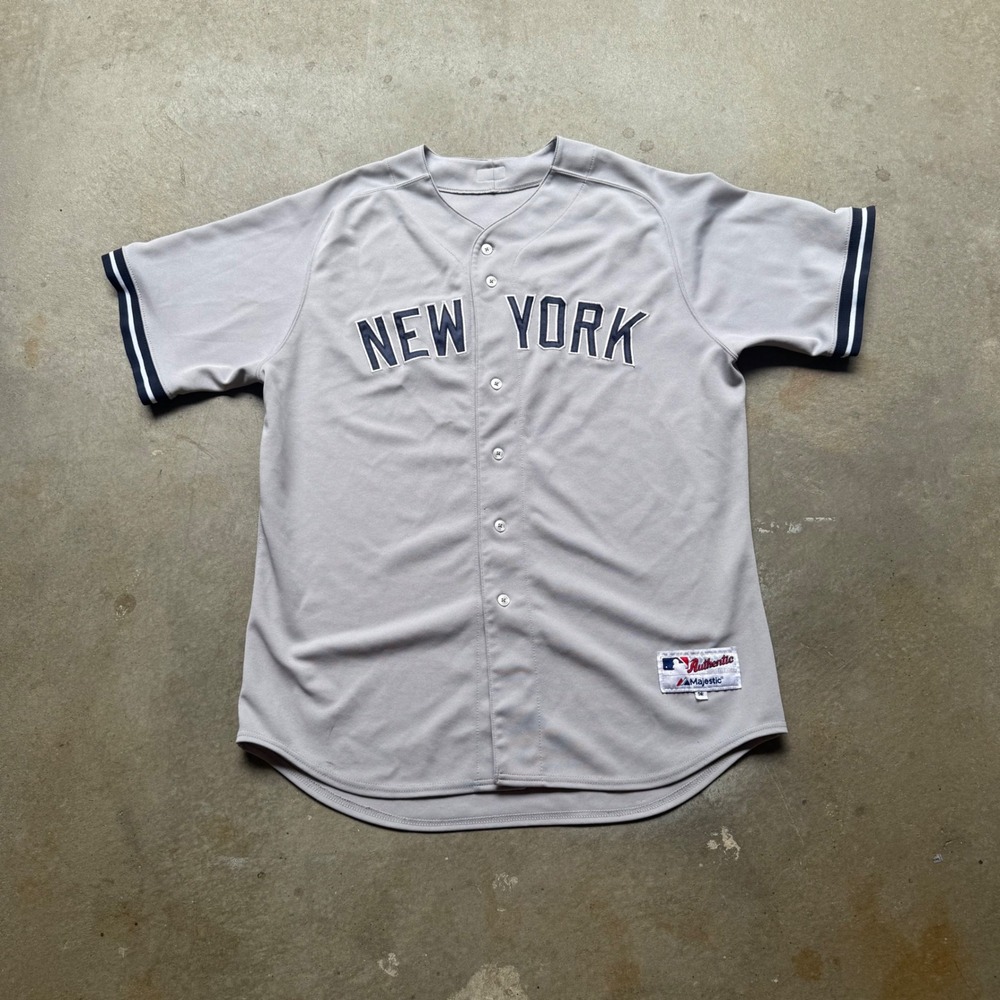 Majestic New York Yankees Derek Jeter #2 Road Jersey Grey Mens 52